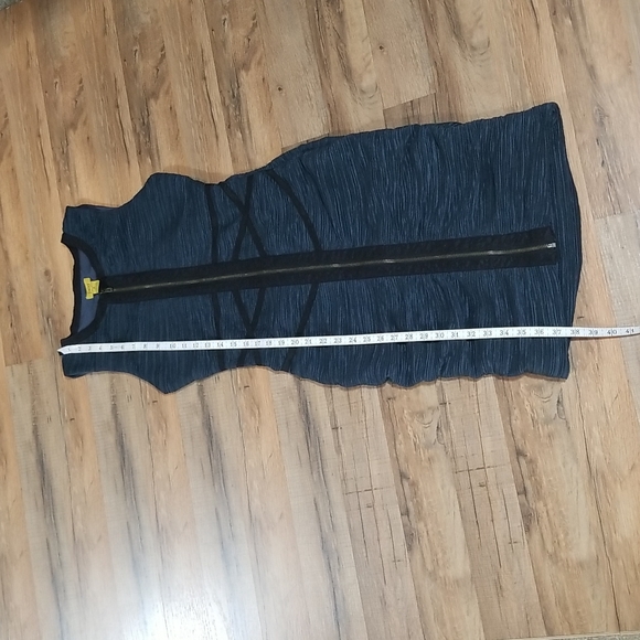 DAISY Body Con Blue Ruched Dress Full Zip Front Dress with Black Trim - Picture 15 of 16